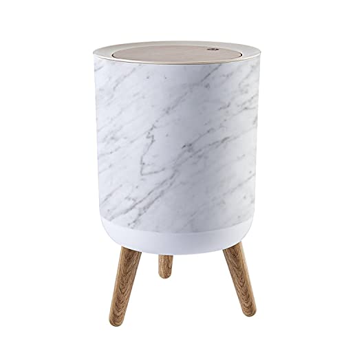 Image of Small Trash Can with Lid White Carrara Marble natural light surface for bathroom or kitchen Garbage Bin Round Waste Bin Press Cover Dog Proof Wastebasket for Kitchen Bathroom Living Room 1.8 Gallon