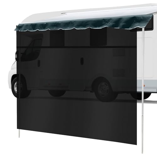SCITOO RV Awning Sun Shade Screen with Zipper 8FT*16FT Awnings Black Mesh Sunscreen Shade Complete Kits for Trailer Awning