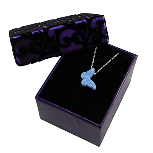 Echmeck Handmade Mini Light Blue Created Opal Butterfly Pendant Necklace With Sterling Silver Chain 16+2 Inches #TOP7