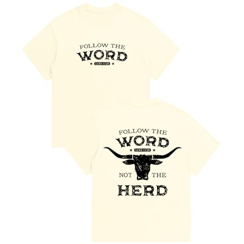 BeWithYou Kids Christian Shirts Boys Follow the Word Not the Herd Tshirt Vintage Jesus Bible Verse Tees Western Cowboy TopsApricot 150