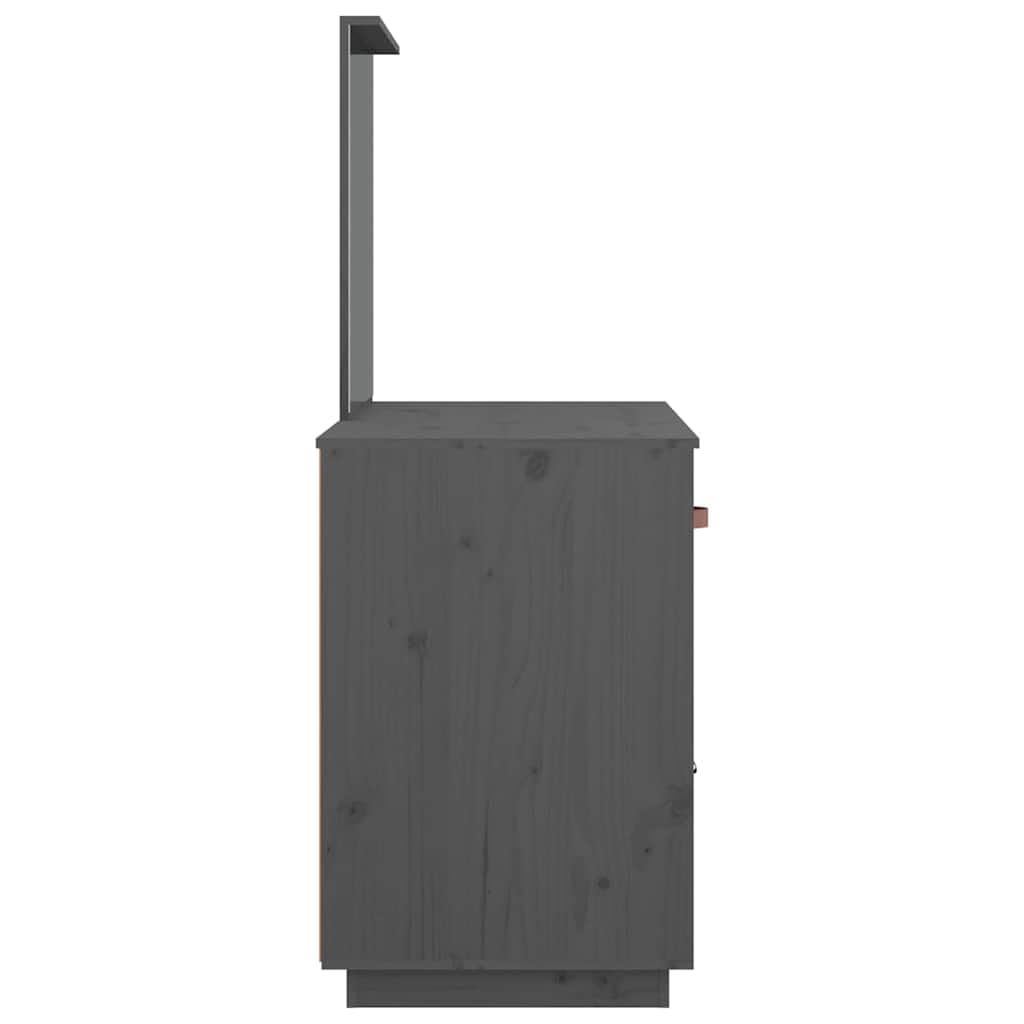 Schminktisch Grau 95x50x134 cm Massivholz Kiefer mit Spiegel Schublade 2 Fächer Schminkkommode Stauraum für Schlafzimmer Frisiertisch Make-up