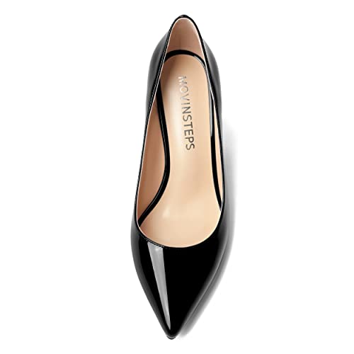 MOVINSTEPS Womens Pointed Toe Sexy Patent Slip On Dating Block High Heel Pumps Shoes 3.3 Inch3