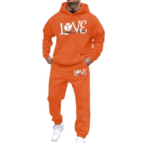 Generisch Chándal para hombre de 2 piezas, sudadera con capucha y pantalones de chándal, chándal informal, suelto, traje deportivo con estampado de letras, traje de ocio, cómodo de manga larga, para