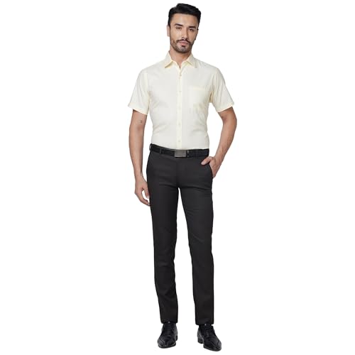 Image of Raymond Men Contemporary Fit Solid Pattern Pure Cotton Semi Cutaway Collar Half Sleeve Formal Shirt