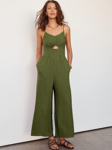 ANRABESS Womens Jumpsuit Summer Beach Vacation Romper 2025 V Neck Sleevelsee Spaghetti Strap Cutout Linen Wide Leg Clothes