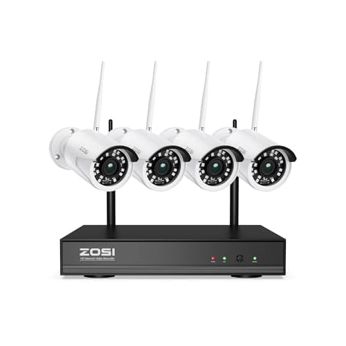 ZOSI 3MP Außen WLAN Überwachungskamera Set, 8CH NVR Video Recorder, Bewegungserkennung, IP66 Wasserdicht, IR Nachtsicht, Keine Festplatte inklusive 4 Kameras C115