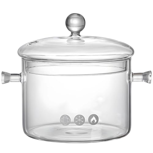 yeeplant Olla de cocción de vidrio resistente al calor con tapa, capacidad de 1,9 L, olla para cocinar a fuego lento
