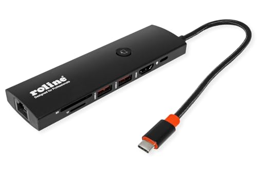 ROLINE Station d'accueil multiport USB 3.2 Gen2 Type C, HDMI 4K60, 2X USB 3.2 Gen2, 1x USB C PD, 1x Gigabit ETH., 1x Lecteur de Carte SD/microSD