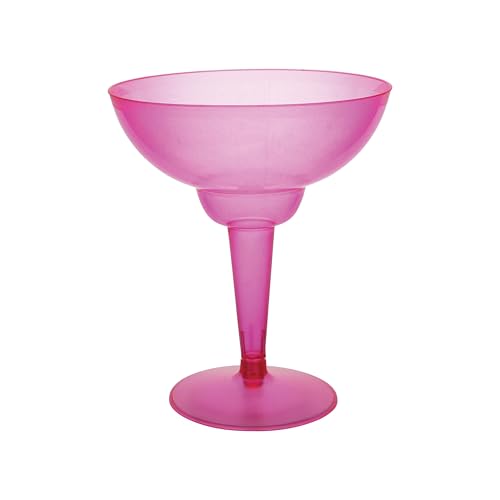 Party Essentials Hard Plastic Two Piece 12-Ounce Margarita Glasses, Neon Pink, 10 Count