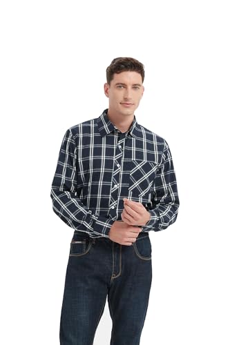 JupiterSecret Men's Plaid Button Down Shirts Cotton Long Sleeve Dress Shirt Business Casual Shirts with Pocket3