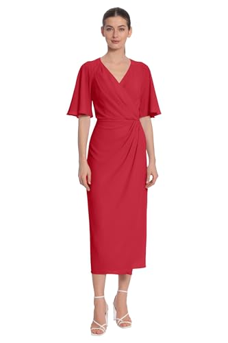 Image of Maggy London Women's Maggy London Women's Dresses Short Flutter Sleeve Faux Wrap Midi Dress