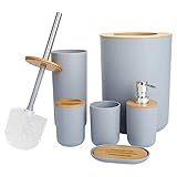 GREENSAPPIRE Bathroom Accessories Set - 6-piece Modern Bathroom Bin And Toilet Brush Set - Includes Trash Can Toilet Brush Toothbrush Holder Soap Dispenser Soap Dish and Mouthwash Cup (Grey)