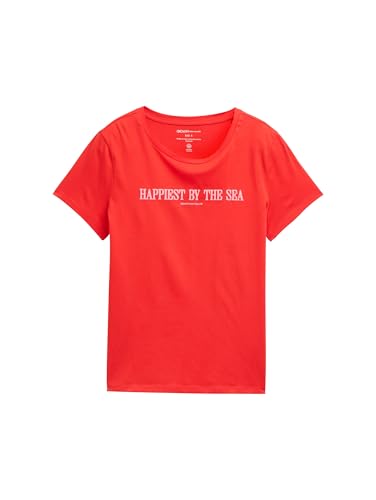 TOM TAILOR Denim Damski Basic T-shirt z nadrukiem, 13745 - Scarlet Red, L