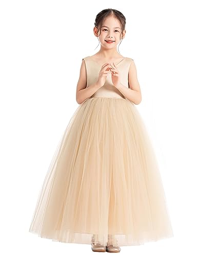ekidsbridal V-Neck Satin Flower Girl Dress for Special Occasions Pretty Princess Gown 5224