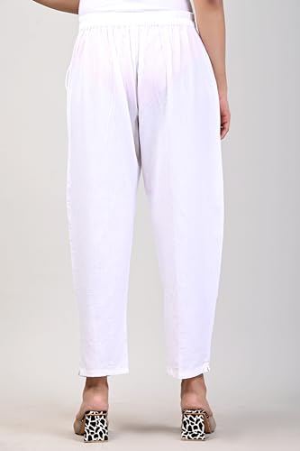 Image of Women Elastic Waist Regular Fit Casual Cotton Trouser Pants