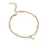 KFRS Anklets for Women, 2 Layered Heart Pendant Ankle Bracelets, Adjustable Beads Foot Chain Women's Anklets, 21+5cm Anklet Jewelry for Women and Girls Mom Sisters