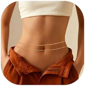 Waist Chains for Women, Dainty 14K Gold Plate Layered Belly Chains. Adjustable Plus Size Waist Beads.Waterproof Bikini Belly Chains for Women