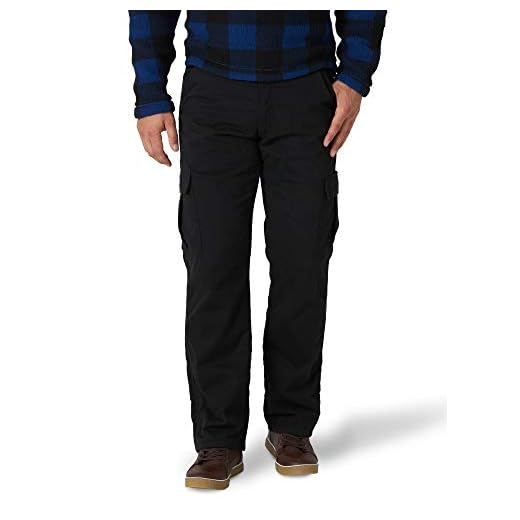 Wrangler Authentics Men's Fleece Lined Cargo Pant, Black Twill, 30W x 30L
