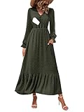 CzzzyL Maternity Nursing Friendly Dresses for Women Swiss Dot V Neck Empire Waisted Boho Flounces Long Sleeve Wedding Guest Dress Button Down with Pockets S-Green X-Large