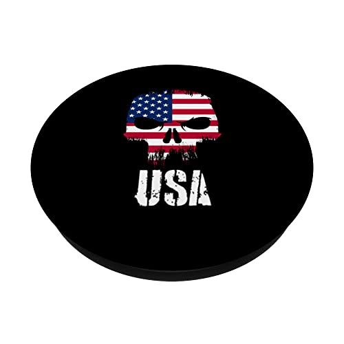 United States Flag Skull American Pride Patriotic PopSockets Swappable PopGrip, Black - Image 2