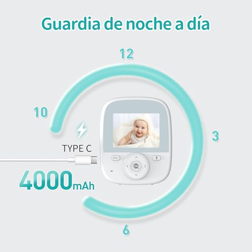 Miniatura 2 de Vizolink 2.8 Vigilabebés Con Cámara, Portátil Monitor Para Bebés Con 4000mah Batería, Hd Visión Nocturna, Vox, Comunicación Bidireccional, 3x Zoom, Monitoreo De Temperatura, Canción De Cuna, Sin Wifi