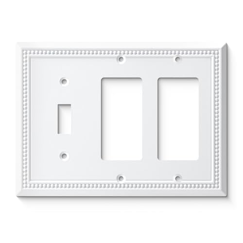Image of Henne Bery Sunken Pearls Heavy Duty Decorative Wall Plate Switch Plate Outlet Cover (Single Toggle /Double Decorator, White)