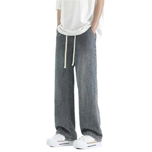 Men's Vintage Washed Jeans, Loose Thin Drawstring Straight Pants