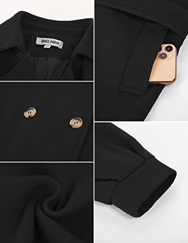 Image of GRACE KARIN Girls Dress Coat Lapel Wool Blend Long Winter Jackets with Pockets Belt 6-16Y
