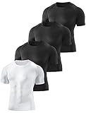 TELALEO 4 Pack Men's Compression Shirt Short Sleeve Athletic Baselayer Sports T Shirts Workout Tops for Men Black White XL