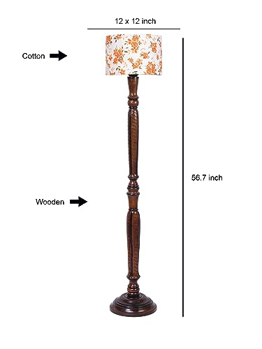 Image of Devansh Multicolor Cotton Wooden Floor Lamp -14