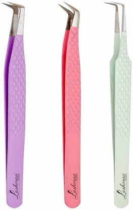 LASHORAA Lash Tweezers Set for Eyelash Extensions - 3 Piece Preci...