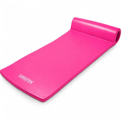 TRC Recreation Sunsation Pool Float 1.75' Thick Foam Lounger Mat for Adults, 70' x 26' - Vinyl Coated Water Floating Pad with Built-in Roll Pillow for Lake or Beach Swimming Use