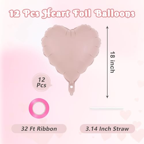 Image of 12 Pcs Pink Heart Balloons,18 Inch Heart Foil Balloons Love Balloon Valentine Balloon for Birthday Party Wedding Engagement Party Baby Shower Valentine Day Decorations