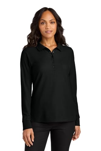 Port Authority Women's Wearever Signature Pique Long Sleeve Polo, Deep Black, X-Large