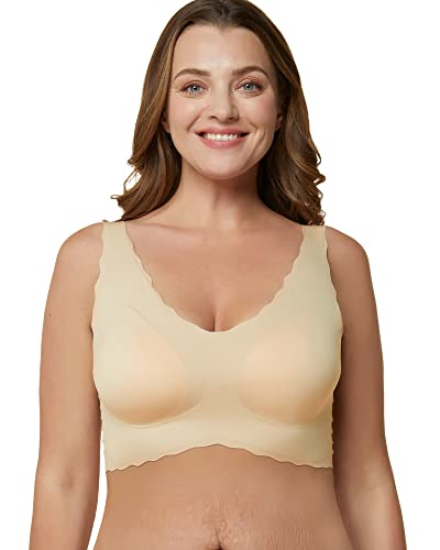 Niidor Seamless Bra For Women V-Neck Wireless Bra Full Coverage Wirefree Bras Comfort Bralette For Sleep Daily Wear（Nude,2Xl #TOP25