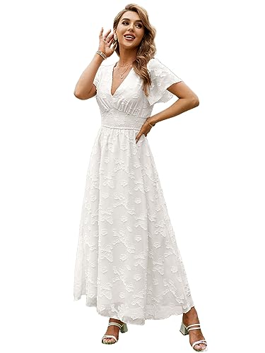 Image of Simplee Women's Boho Floral Maxi Dress Flowy Casual V Neck Short Sleeve Wedding Guest Holiday Beach Long Dress