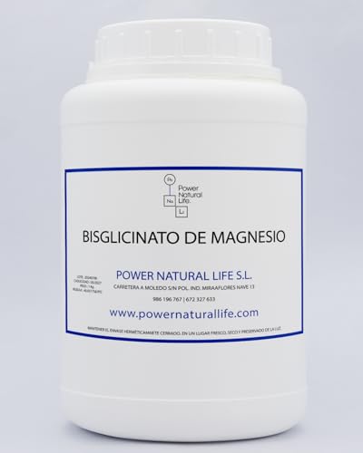 Bisglicinato de Magnesio en Polvo Power Natural Life | Magnesio Quelado Alta Absorción 100% Puro | Sin Añadidos ni Excipientes Sin Efecto Laxante | Mejora la Calidad del Sueño | Envase de 1 Kg
