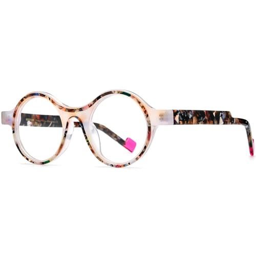 Image of HEPIDEM Multicolor Acetate Glasses Frame Women,Oversize Round Optical Eyeglasses 9345