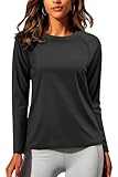 NASBING Womens Thermal Tops Long Sleeve Warm Undershirt Soft Ski Base Layer Cold Weather Winter Fleece Lined Tops Black M