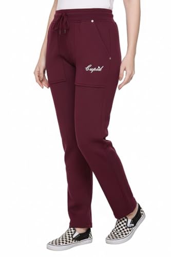 Image of CUPID Loose Fit Warm Fleece Sweatpants, Solid Elastic Sports Trouser, Winter Wear Joggers for Night n Gym for Girls M to 5XL
