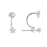 Wicary S925 Sterling Silver Star 2in1 Ear Jacket Barbell Stud Earring for Women Girls