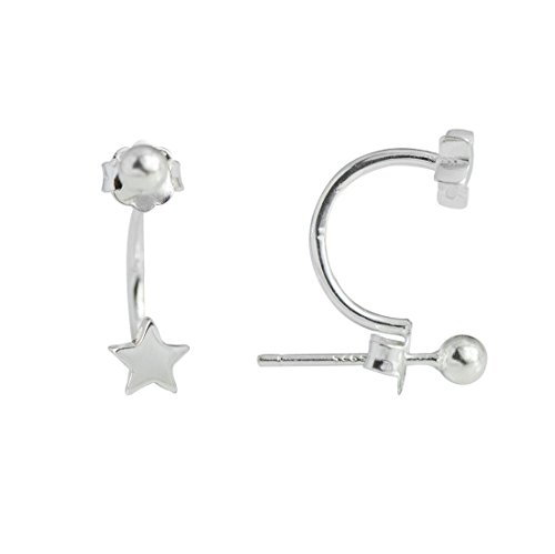 Wicary S925 Sterling Silver Star 2in1 Ear Jacket Barbell Stud Earring for Women Girls