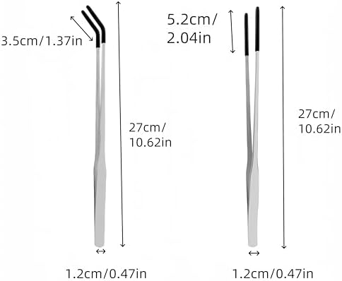 2 Pcs Reptile Feeding Tongs with Rubber Tip,Long Tweezers with Straight Curved Head,Stainless Steel Feeder Tool,for Lizards,Gecko,Snake,Bearded Dragon,Aquarium Terrarium (10.6in) - 1