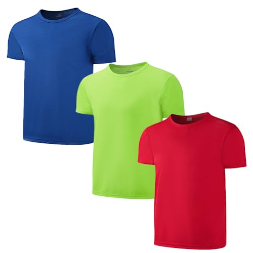 3-Pack Kids/Boys/Youth Mesh Athletic Quick Dry Shirts Youth Activewear Moisture Wicking Short Sleeve T-Shirts（Age 4-15Years）