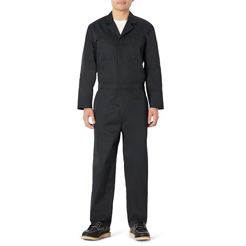 Amazon Basics Mens Mens Long Sleeve Workwear Coveralls Black Large- Regular