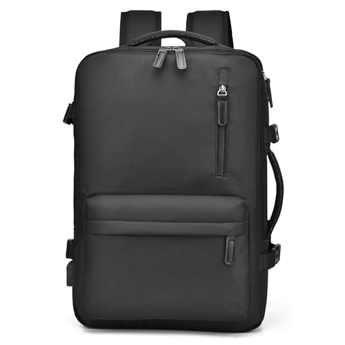 Tempotech Sac à dos de voyage en cabine d'avion 45 x 30 x 16 cm extensible à 26 cm de large | Sac à dos en accordéon | Pour femme | homme | randonnée | Sac à dos portable | Port USB, Noir , L