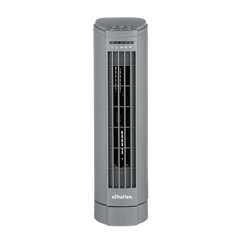 Schallen 15 Electric Air Cooling Quiet Oscillation Floor Desk Mini Tower Fan with Timer & Speed Settings in Grey