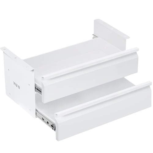 VIVO 16 inch Slide Out Dual Tier Desk Drawer, Under Desk 2 Layer Storage, White, DESK-DR02W