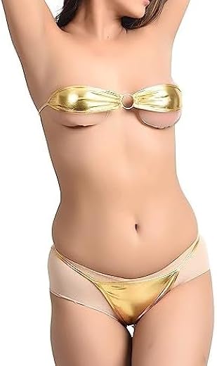 M.A.1 Women Metallic Gold Strapless Two-Piece Swimsuit, Bandeau Bikini Set