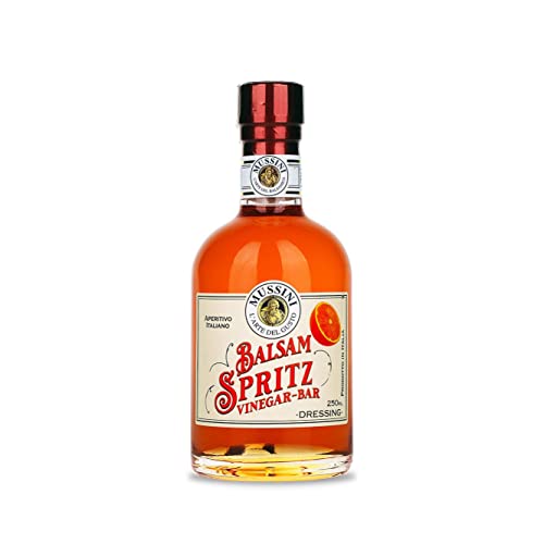 Mussini Balsamico Dressing Spritz aus Modena, OHNE Alkohol, 250 ml Bitter-Orangen Balsam Vinegar Bar für alkoholfreieund alkoholische drinks, Vorspeisen, Hauptgerichte, Desserts Made in Italy